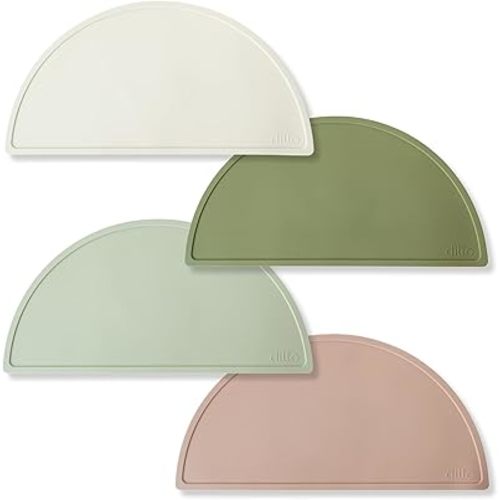 Dittobaby 4 Pack Silicone Table Placemats, Food Grade Mats for Kids, Baby, Toddler, BPA Free Non Slip Table Mat (Half Moon)