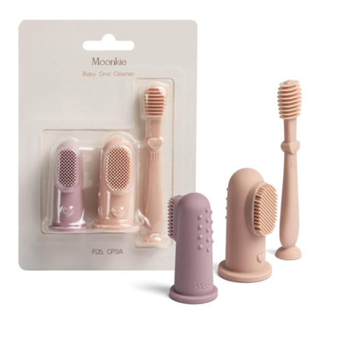 Moonkie Baby Finger Toothbrush Tongue Oral Cleaner Kit for 3 Months +, 3 Pcs (Blush/Pale Mauve/Blush)
