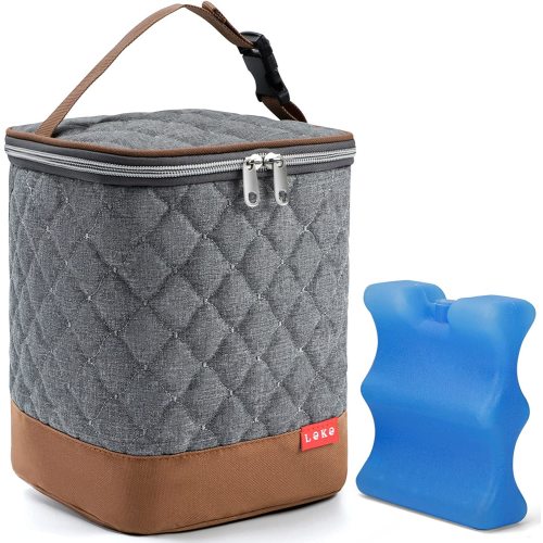 Lekebaby Baby Bottle Bag with Ice Pack Fits 4 Baby Bottles, BreastMilk Cooler Bag for Nursing Mom Daycare - Grey