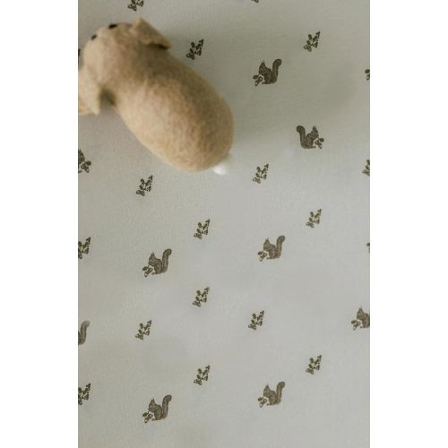Oilo Changing Pad Cover, Breathable Organic Cotton Fitted Jersey, 300 Thread Count, Machine Wash, Fits Standard Changing Pads (32" x 16"), Heirloom Organic Collection, Squirrel