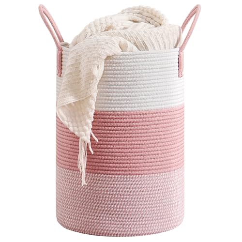 CLHMILY&Z 60L Laundry Basket Round Storage Rope Basket - 15x20.5 Inches - Pink Hamper in Bedreoom and Cute Storage Bin for Blankets, Toys, and Nursery Essentials
