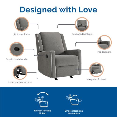 Baby Relax Robyn 2-in-1 Nursery Rocker Recliner, Gray Linen