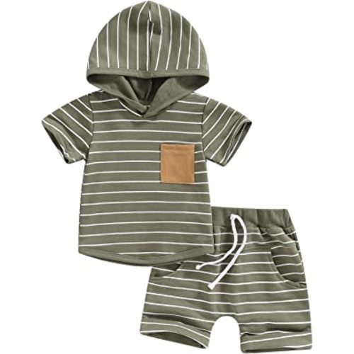 TheFound Toddler Boys Summer 2pcs Clothes Sets Hooded Tank Top Striped Shorts Cute Newborn Baby Boy Coming Home Outfit