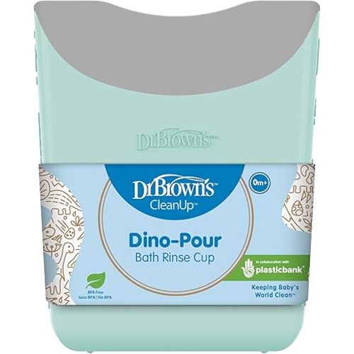 Dr. Brown's CleanUp Dino-Pour Baby Bath Rinse Cup, Tear-Free Rinsing for Babies and Toddlers, BPA Free