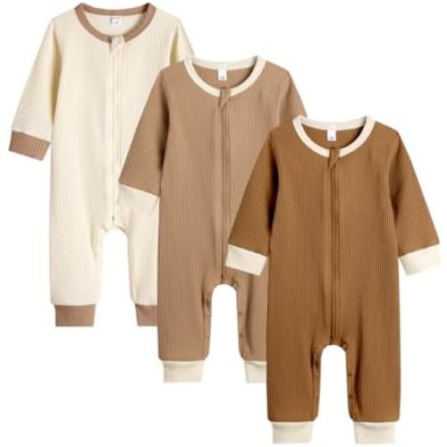 Bafeicao Unisex Baby Boy Girl 2/3 Pack Rompers Long Sleeve 2 Way Zipper One Piece Jumpsuits Clothes Sets