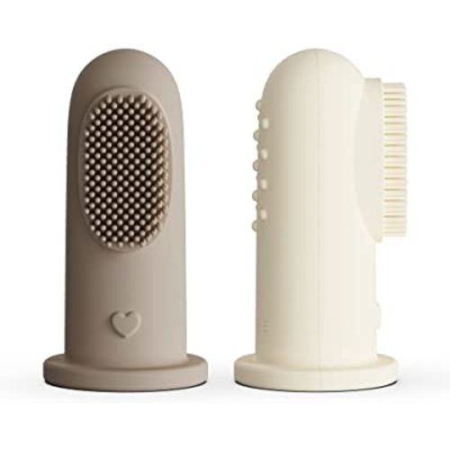 Moonkie Baby Toothbrush Finger Toothbrush Oral Cleaner Kit for 3 Months +, 2 Pcs (Warm Taupe/Ivory)