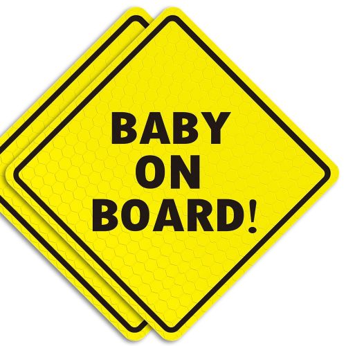 Baby On Board Magnet for Car - Essential Magnetic Sticker Sign for Bumper - 2 Pack, 5" by 5" - Bright Yellow and Reflective - Best Safety Sign Accessories for Cars