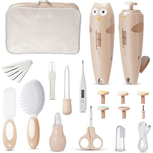 Lictin Kit de cuidado de la salud y aseo del bebé, juego eléctrico recargable 26 en 1, lima de uñas segura para bebés con luz automática, juego de cuidado de seguridad para bebés recién nacidos, niños