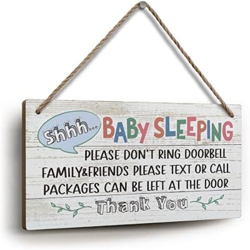 YZEXEZY Baby Sleeping Sign 6"x12" Do Not Knock or Ring Doorbell Wooden Hanging Sign for Front Door Nursery Home Bedroom-Do Not Disturb