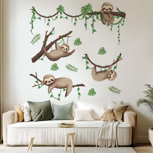 1Set Translucent PVC Self Adhesive Wall Stickers Waterproof Building Decals for Home Living Room Bedroom Wall Decoration Sloth 1180x390mm 2 sheets/set