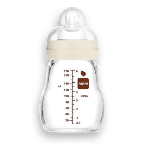 MAM Feel Good Slow Flow Premium Glass Baby Bottles, Easy Switch Between Breast and Bottle, 5oz, 0+ Months, Unisex, 1 Pack