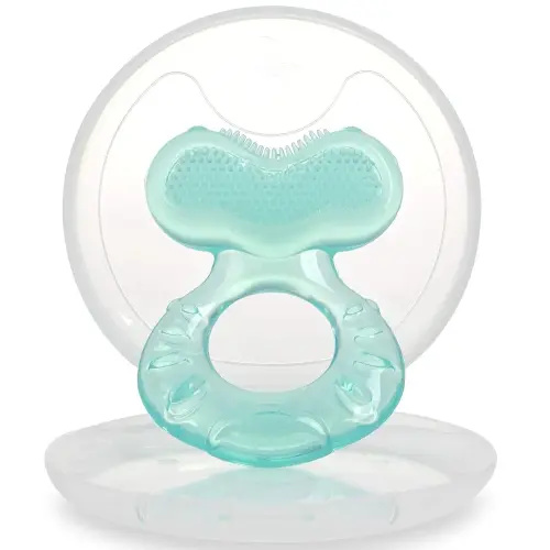 Nuby Silicone Teethe-EEZ Teether with Bristles, Includes Hygienic Case, Aqua (Pack of 1)