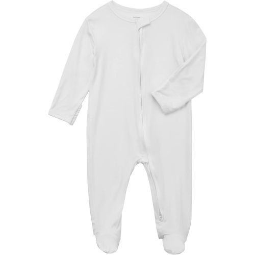 Aablexema Baby Footie Pajamas Zipper - Rayon from Bamboo Infant Footed Pjs with Mittens Sleepwear Jammies - White