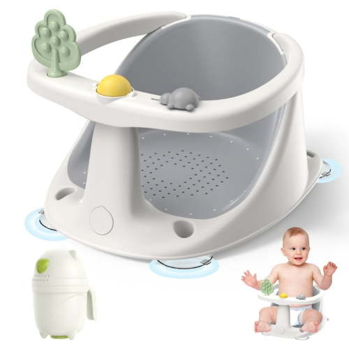 Baby Bath Seat for 6 Months and up - Non-Slip, Comfortable Bath Seat with Rinse Cup,Baby Bathing Essentials Grey