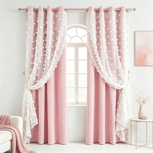 Pink Room Darkening Curtains for Girls Nursery Bedroom 52x84 Inch