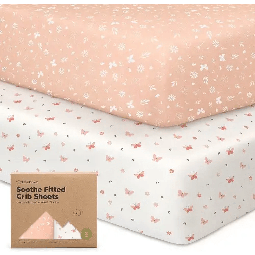 KeaBabies 2-Pack Organic Crib Sheets for Boys, Girls - 52x28 Fitted Crib Mattress Sheet Neutral, Breathable Jersey Cotton Cover for Baby Bed, Toddler Mattress, Soft & Cute Prints (Butterflies)