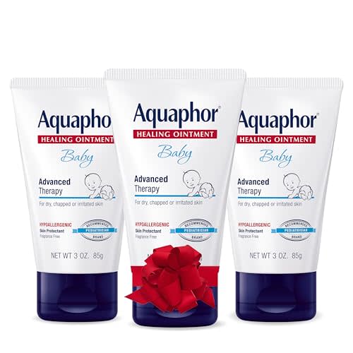 Aquaphor Baby Healing Ointment, Advanced Therapy for Chapped Cheeks and Diaper Rash, Holiday Baby Gifts, 3 Oz Tube, Pack of 3