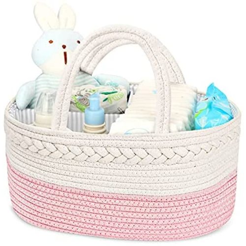Maliton Diaper Caddy for Baby Girl-Cotton Rope Diaper Caddy, Diaper Organizer for Changing Table, Portable Baby Basket for Storage Baby Stuff, Newborn Registry Must Have Items