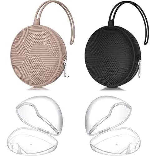 Smlpuame 4 Pack Pacifier Holder Case Set,2 Silicone Portable Pacifier Cover Pouch Bag for Diaper Bags Baby Carriage with 2 Transparent Pacifier Storage Container Box,Easy to Clean,Blush+Black