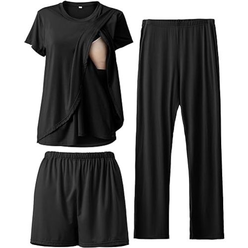 Rnxrbb 3 Piece Postpartum Nursing Pajamas Set Casual Soft Maternity Breastfeeding Pjs Sleepwear Loungewear Clothes Layer