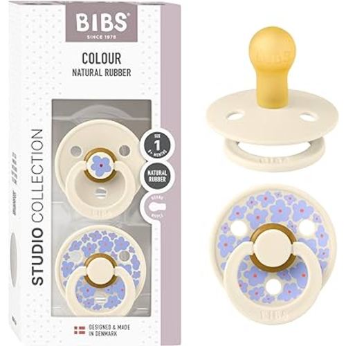 BIBS Pacifiers - Colour Studio 2 Pack | Round Nipple Baby Pacifier | BPA Free Natural Rubber Latex Soother | Made in Denmark | Size 0+ Months | Jasmine Fossil Grey