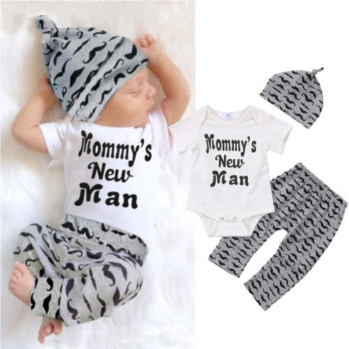 Newborn Infant Baby Boy Cotton Tops Romper+Pants Legging+Hat Outfits Clothes Set