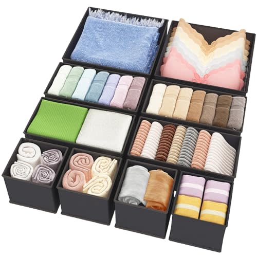 Fixwal 10 Pack Underwear Drawer Organizer for Nursery, Bedroom, Closet - Storage for Baby Clothes, Socks, Bra, Scarves, Ties (Grey)