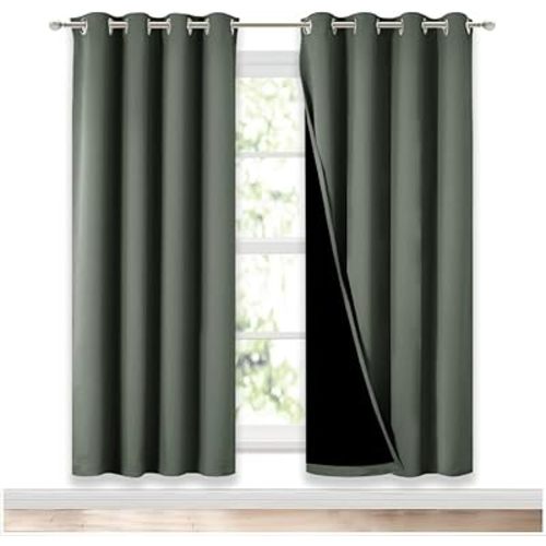 NICETOWN 100% Blackout Window Curtain Panels, Full Light Blocking Drapes with Black Liner for Nursery, 72-inch Drop Thermal Insulated Draperies (Dark Mallard, 2 Pieces, 52-inch Wide Per Panel)
