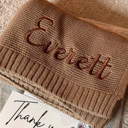 Embroidered Baby Blanket, Soft Cotton Knit Baby Blanket, Custom Baby Name Blanket, Baby Shower Gift, Newborn Blanket, Keepsake Gift for Baby