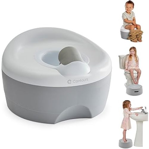 Contours Bravo 3 in 1 Potty Training Toilet Seat, Trainer and Step Stool, Easy to Clean Design with Removable Waste Cup and Splash Guard, Great for Travel, Perfect for Toddler Girls & Boys 1-3 - Gray