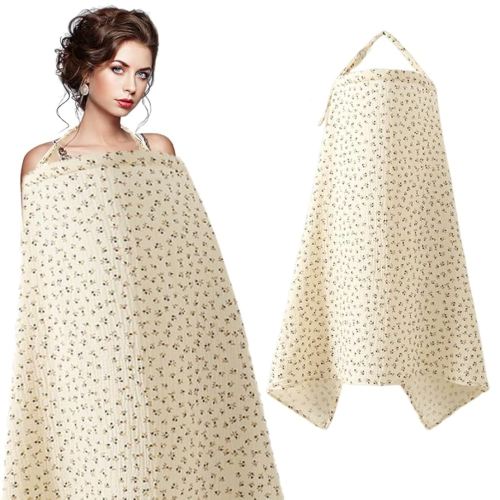 Muslin Nursing Cover for Breastfeeding, Soft&Breathable Cotton Breastfeeding Cover for Women,Privacy Nursing Covers with Arch Neckline Adjustable Hoop for Mother Nursing Apron