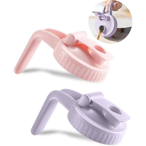 2 Pack Wide Mouth Mason Jar Lids V-Shaped with Handle, Mason Jar Pour Spout with Extended Flip Lid Easy to Open, Airtight Leak Proof and Durable (Jars Not Included)