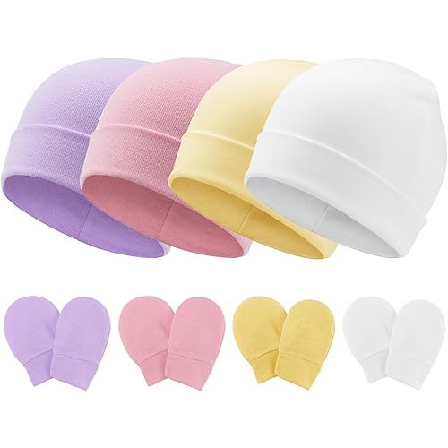 BQUBO Baby Hats and Mittens Infant Cotton Beanie Gloves No Scratch Set Newborn Hospital Hat for Boys Girls