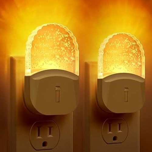Briignite Led Night Light, Night Lights Plug into Wall, Night Light for Kids 2Pack, Amber Yellow Nightlight Plug in, Dimmable Night Light with Dusk to Dawn Sensor for Bedroom, Bathroom Stair,Hallway