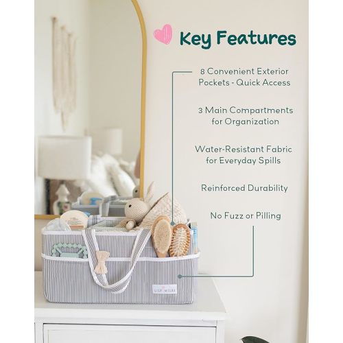 Lily Miles Baby Diaper Caddy Organizer, Baby Shower Basket for Newborn Boys or Girls, Nursery Must Haves for New Mom, Registry Favorites, Large Storage Tote for Changing Table or Car, Gray