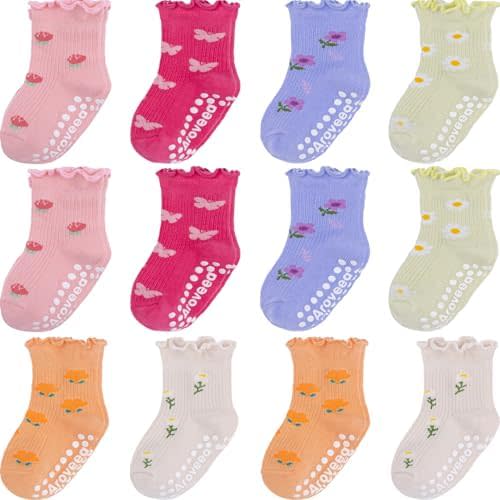 Baby Toddler Socks Grip Non Slip Boys Girls Cotton 12 Pack for Kids Ankle Cute Socks 6M-7Years