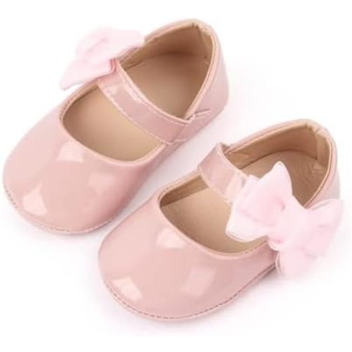 Sawimlgy Baby Girls Mary Jane Sequins Crown Flats PU Leather Wedding Party Princess Ballet Shoe Infant Rubber Sole Prewalker Toddler First Crib Shoes