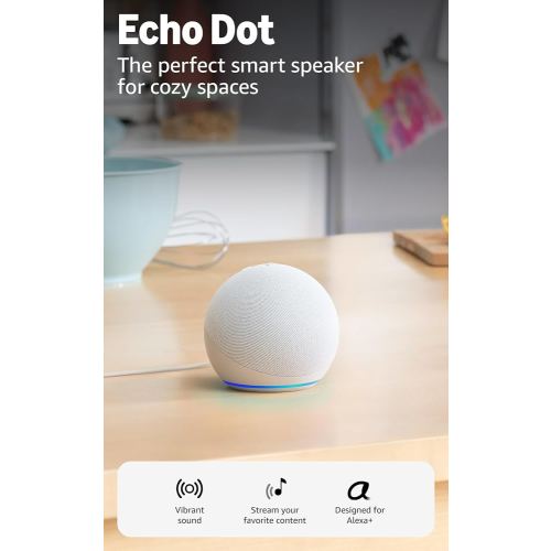 Amazon Echo Dot (newest model) - Vibrant sounding speaker, Designed for Alexa+, Great for bedrooms, dining rooms and offices, Glacier White