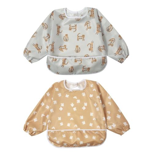 Little Dimsum Mess-Proof Baby Bibs|Infant Toddler Long Sleeve Waterproof Feeding Art Smock|Catching Food & Wipe Clean| Pack of 2 Colors