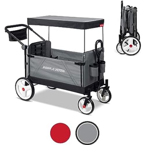 Radio Flyer City Luxe Stroll ‘N Wagon, Grey with Parent Caddy and Internal Storage Pockets, for 1+ Years (Amazon Exclusive)
