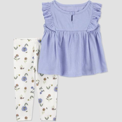 Carter's Just One You® Baby Girls' Floral Top & Bottom Set - Purple/White, Size: 3M