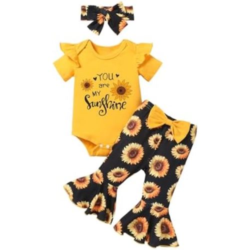 Newborn Baby Girl Clothes Mamas Girl Romper Top Floral Bell-Bottoms Pants+Headband Infant Cute Summer Outfits