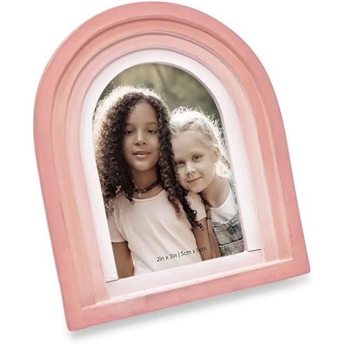 Isaac Jacobs 2x3 Vertical Pink Arc Resin Picture Frame with Gradient Design, Decorative Photo Frame, Tabletop & Wall Display, Hanging Display & Home Decor (2x3, Pink)