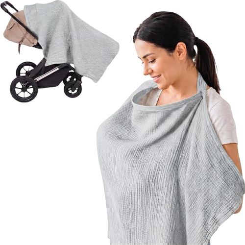 Nursing Cover Breastfeeding, 100% Cotton Breastfeeding Cover Mother Nursing Apron Couverture Allaitement (Grey)