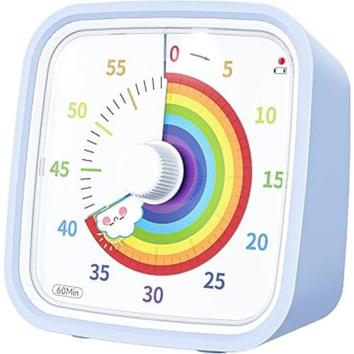 Yunbaoit Visual Timer with Protective Case, Rainbow Disk 60 Minute Countdown Timer for Kids and Adults, Silent Time Management Tool(Light Blue)