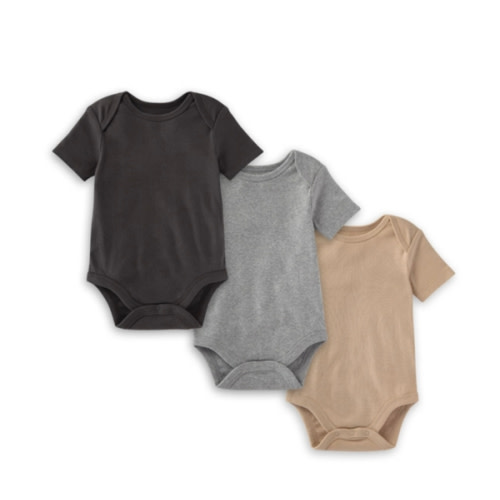 Organic Solid Short Sleeve Bodysuits - Set of 3 - Ash