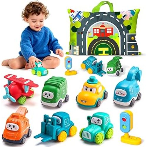ALASOU 8 PCS Baby Cranes Car Toys for 1 Year Old Boy with Playmat/Storage Bag|1st Birthday Gift for Toddler Toys 1-2|Baby Toys 1 Year Old Boy Gifts for Infant 12 18 Months