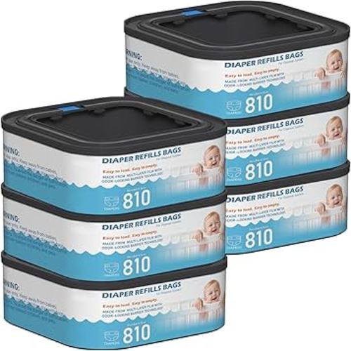 Jumbo Square Refills Disposal Bags Refill Compatible with Diaper Genie Classic, Compact and Select Pails, Hold Up to 810 Newborn-Sized Diapers Per Refill, Pack of 6