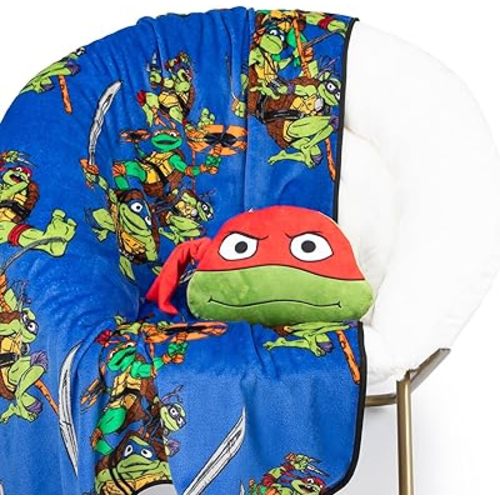 Nickelodeon Teenage Mutant Ninja Turtles Mutant Mayhem Raphael Nogginz Set - 40 x 50 Inch Blanket & Plush Pillow Set, Kids Super Soft 2 Piece Set