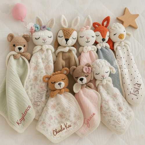 Baby Shower Gift, Embroidered Baby Comforter Baby Toy, Baby Blanket, Baby Lovey,Baby Rattle,Personalized Newborn Gift,Stuffed Animal Plushie